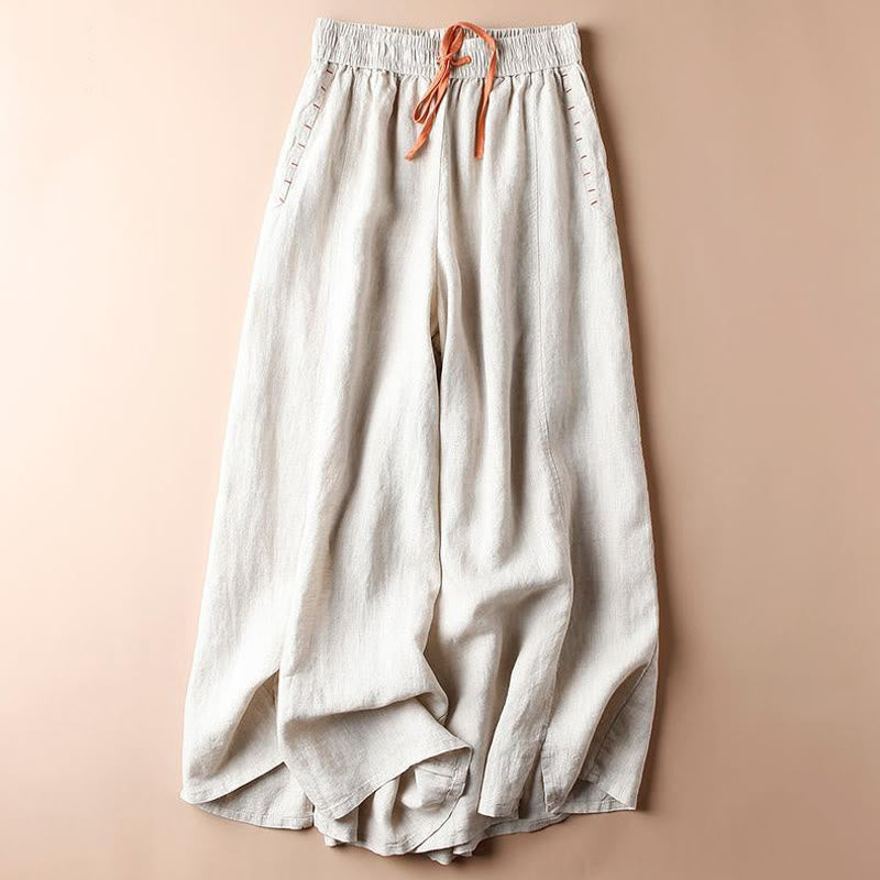 Buddha Stones Casual Slit Hem Women's 7-8 Length Wide Leg Pants With Pockets
