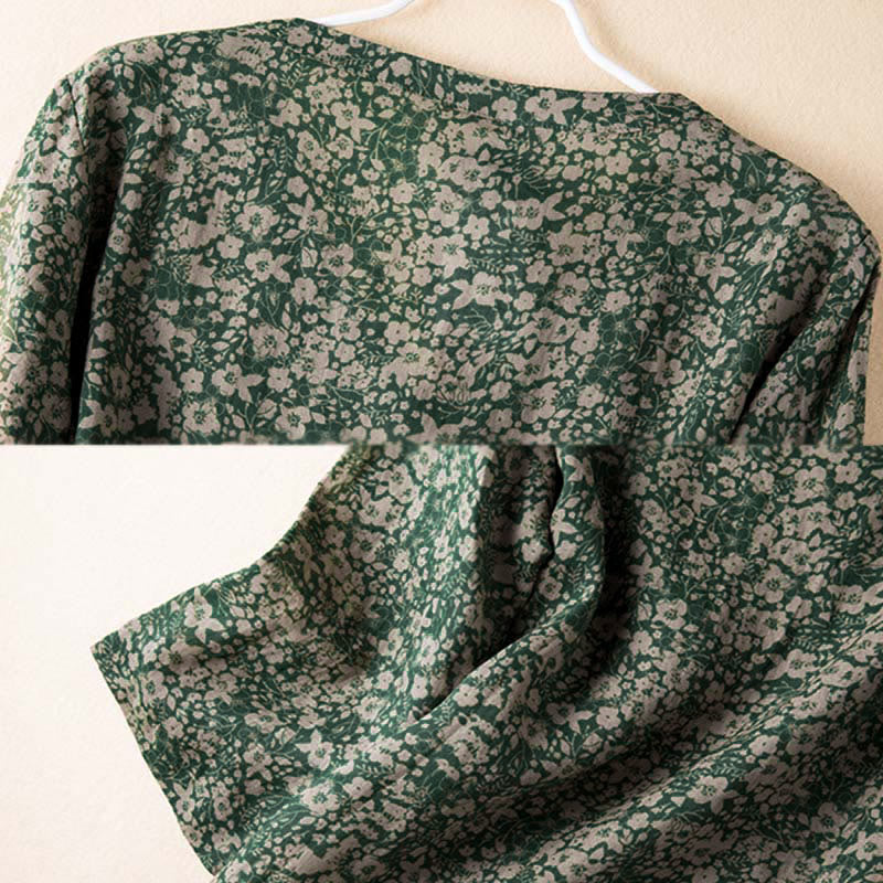 Buddha Stones Spring V-Neck Printed Floral Pattern Women's Long Sleeve Shirt