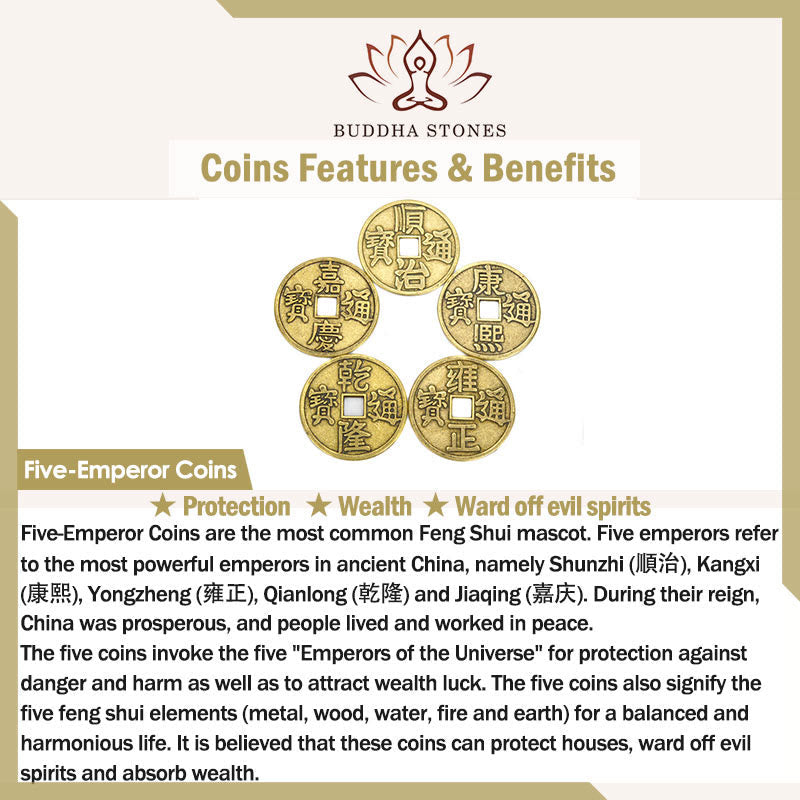 Buddha Stones Year Of The Horse Copper Brass Five-Emperor Coins Om Mani Padme Hum Protection Key Chain