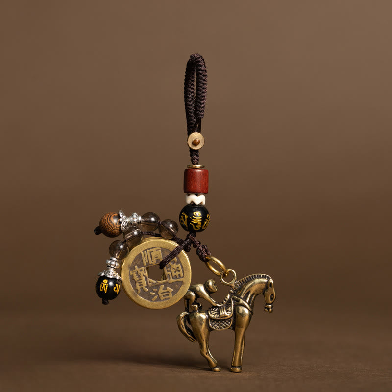 Buddha Stones Year Of The Horse Copper Brass Five-Emperor Coins Om Mani Padme Hum Protection Key Chain
