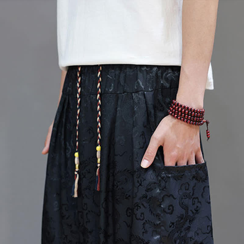 Buddha Stones Summer Drawstring Cloud Pattern Solid Elastic Waist Men's Harem Pants With Pockets