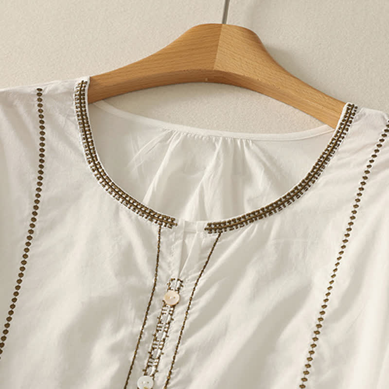 Buddha Stones Summer Boho Casual Button-up Solid Ruffle Bell Sleeve Women's Short Sleeve Shirts