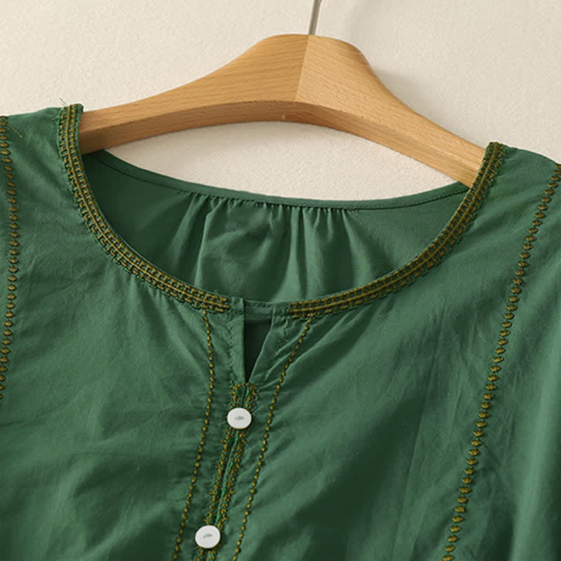 Buddha Stones Summer Boho Casual Button-up Solid Ruffle Bell Sleeve Women's Short Sleeve Shirts