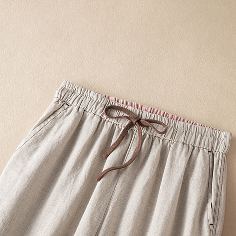 Buddha Stones Summer Casual Minimalist Drawstring Solid Ankle Pants Women's Harem Pants With Pocket