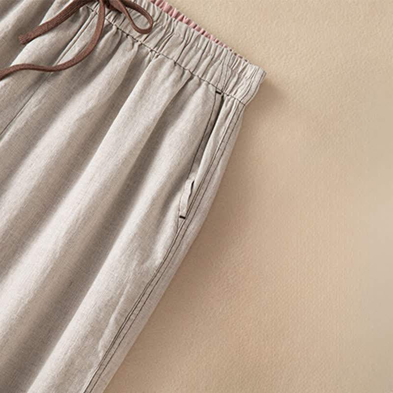 Buddha Stones Summer Casual Minimalist Drawstring Solid Ankle Pants Women's Harem Pants With Pocket