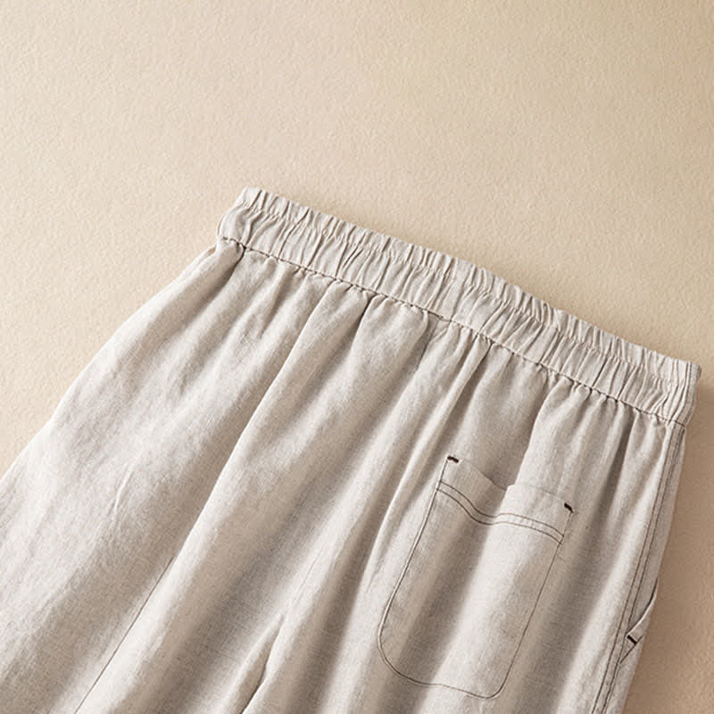Buddha Stones Summer Casual Minimalist Drawstring Solid Ankle Pants Women's Harem Pants With Pocket