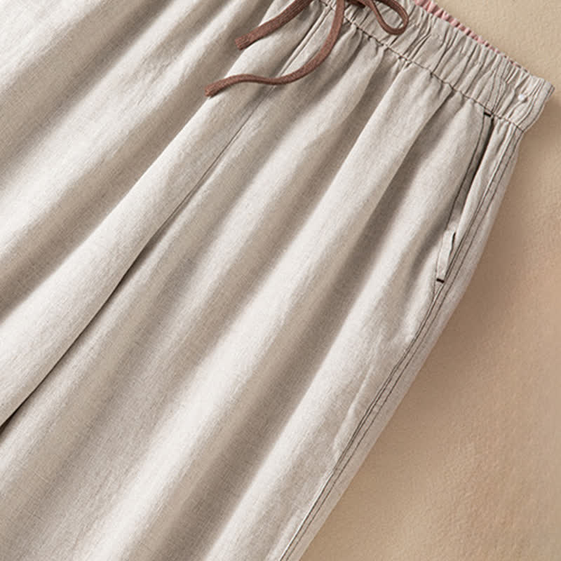 Buddha Stones Summer Casual Minimalist Drawstring Solid Ankle Pants Women's Harem Pants With Pocket
