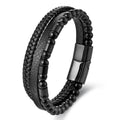 Buddha Stones Black Leather Strength Braided Double Layer Bracelet