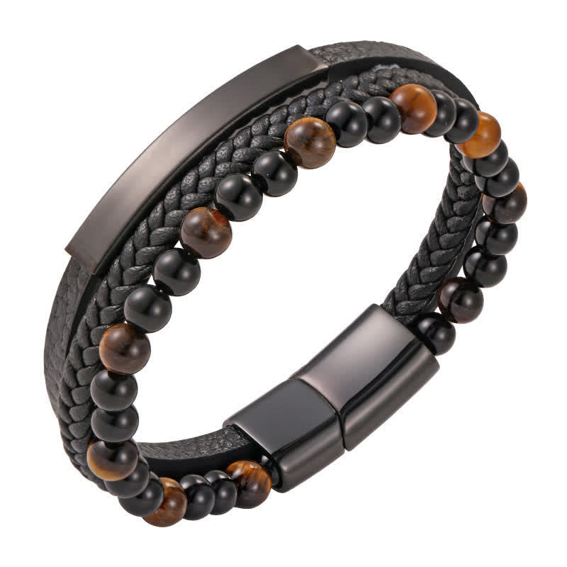 Buddha Stones Braided Leather Tiger Eye Strength Multi Layer Bracelet