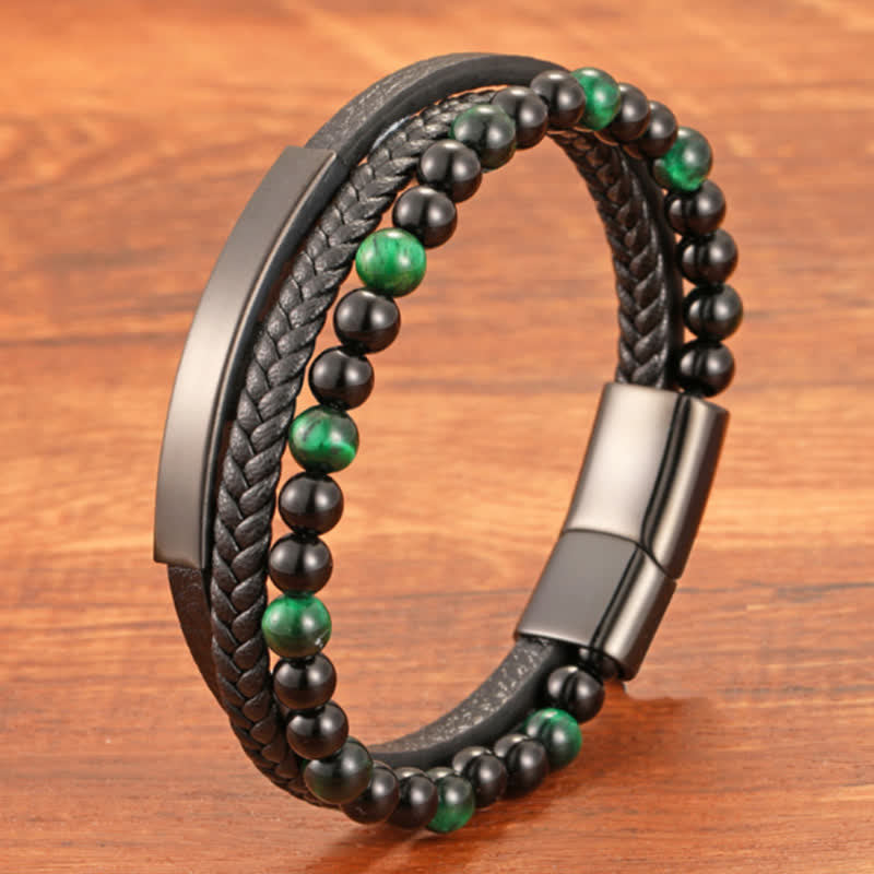 Buddha Stones Braided Leather Tiger Eye Strength Multi Layer Bracelet