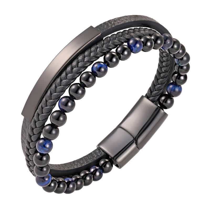 Buddha Stones Braided Leather Tiger Eye Strength Multi Layer Bracelet