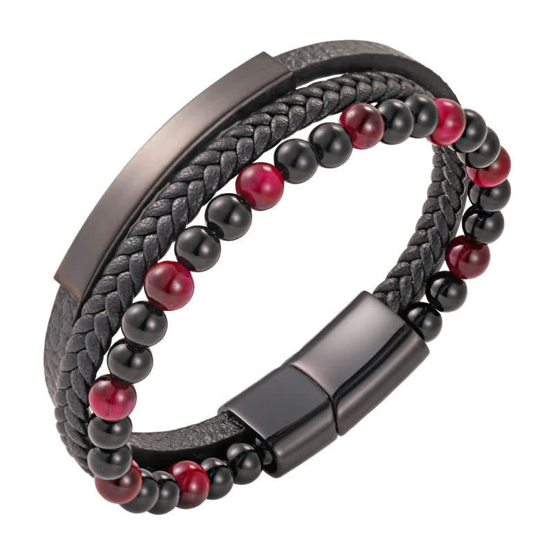 Buddha Stones Braided Leather Tiger Eye Strength Multi Layer Bracelet