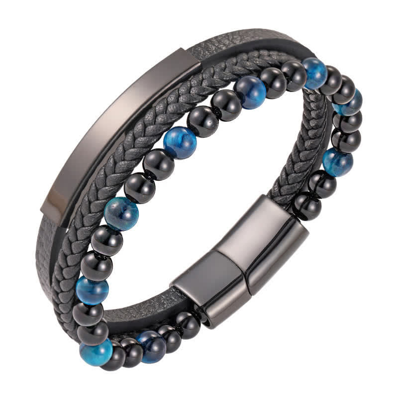 Buddha Stones Braided Leather Tiger Eye Strength Multi Layer Bracelet