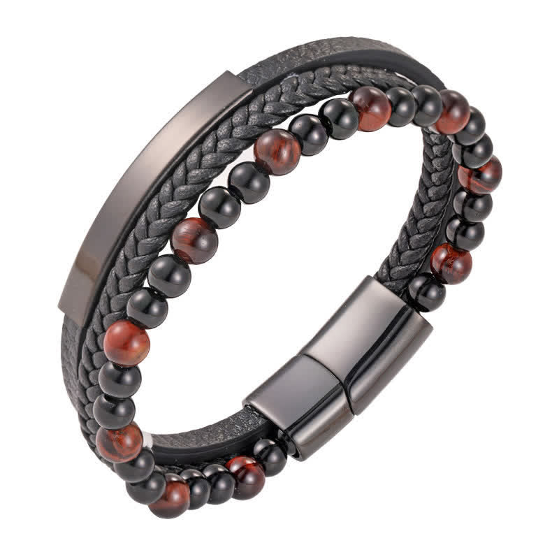 Buddha Stones Braided Leather Tiger Eye Strength Multi Layer Bracelet
