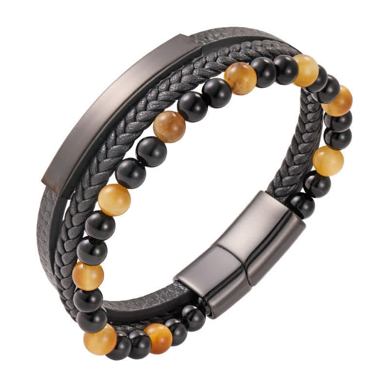 Buddha Stones Braided Leather Tiger Eye Strength Multi Layer Bracelet