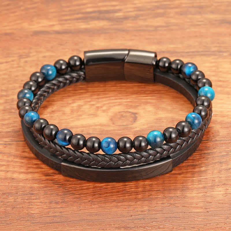 Buddha Stones Braided Leather Tiger Eye Strength Multi Layer Bracelet