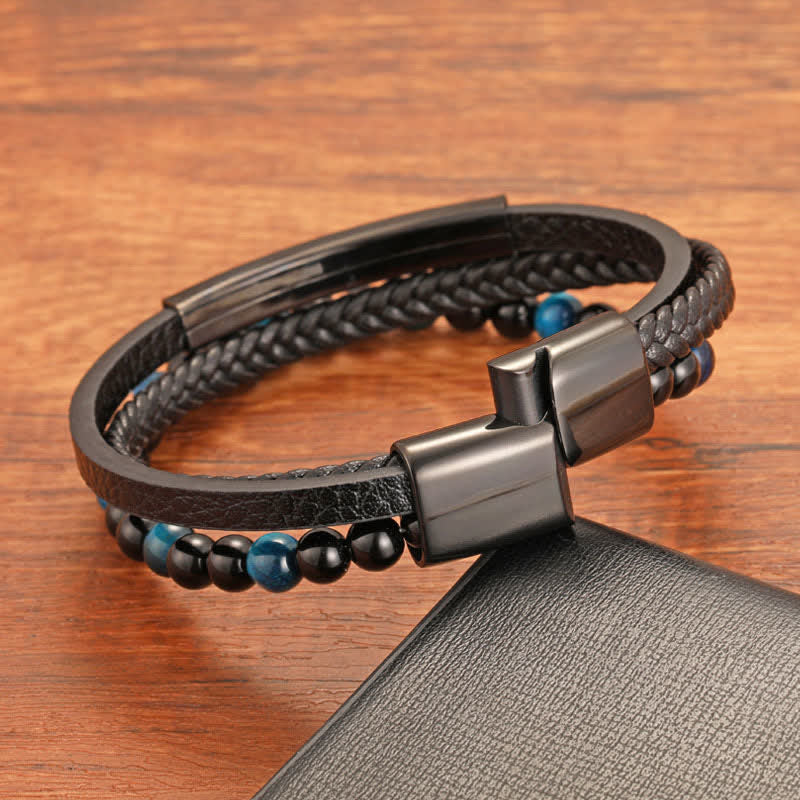 Buddha Stones Braided Leather Tiger Eye Strength Multi Layer Bracelet