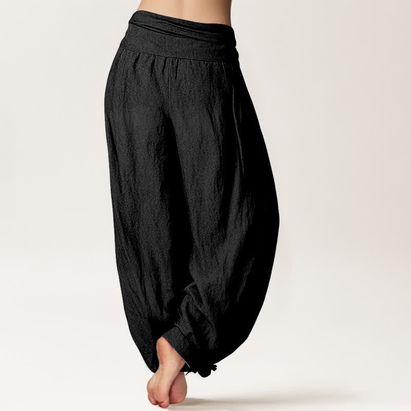 Buddha Stones Pure Cotton Sun and Moon Pattern Women's Elastic Waist Harem Pants