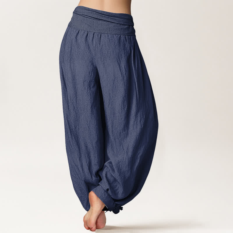 Buddha Stones Pure Cotton Sun and Moon Pattern Women's Elastic Waist Harem Pants