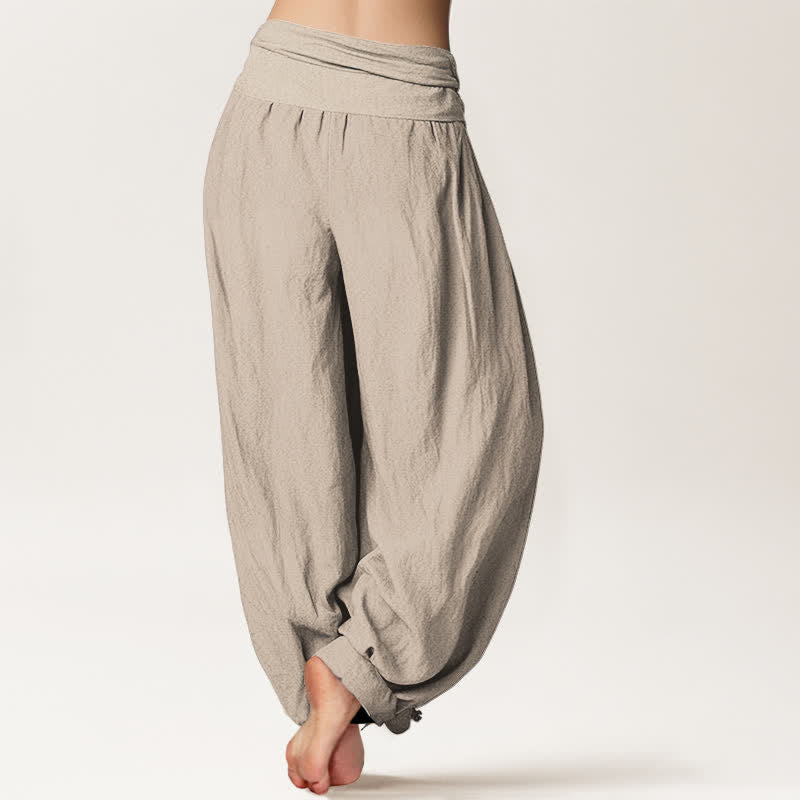 Buddha Stones Pure Cotton Sun and Moon Pattern Women's Elastic Waist Harem Pants