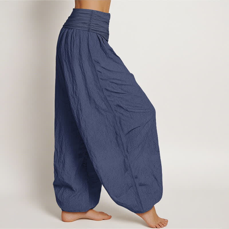 Buddha Stones Pure Cotton Sun and Moon Pattern Women's Elastic Waist Harem Pants