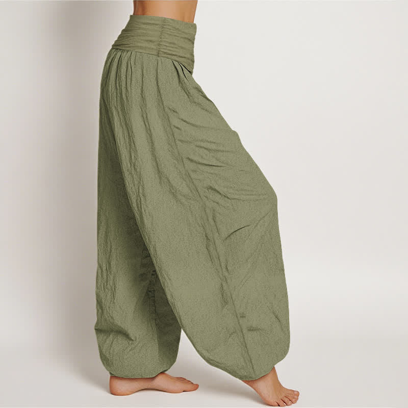 Buddha Stones Pure Cotton Sun and Moon Pattern Women's Elastic Waist Harem Pants