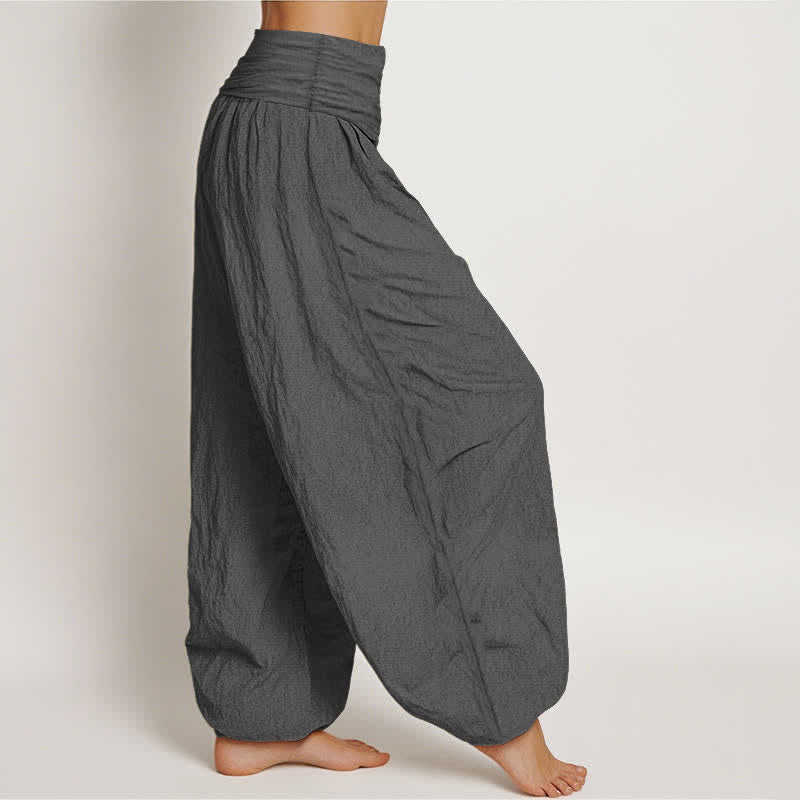 Buddha Stones Pure Cotton Sun and Moon Pattern Women's Elastic Waist Harem Pants
