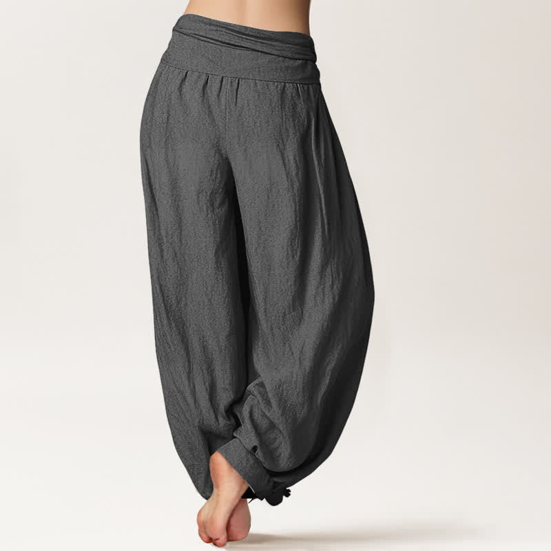 Buddha Stones Pure Cotton Sun and Moon Pattern Women's Elastic Waist Harem Pants