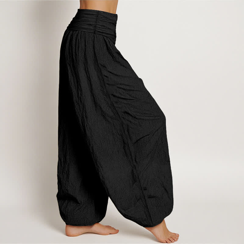 Buddha Stones Pure Cotton Sun and Moon Pattern Women's Elastic Waist Harem Pants
