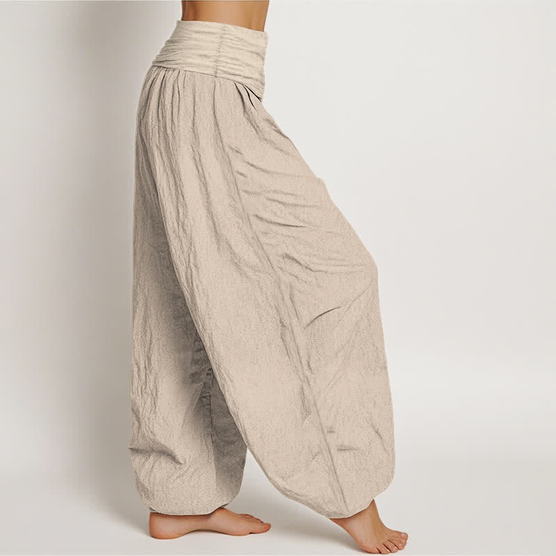 Buddha Stones Pure Cotton Sun and Moon Pattern Women's Elastic Waist Harem Pants