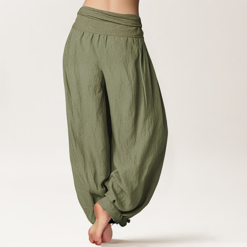 Buddha Stones Pure Cotton Sun and Moon Pattern Women's Elastic Waist Harem Pants