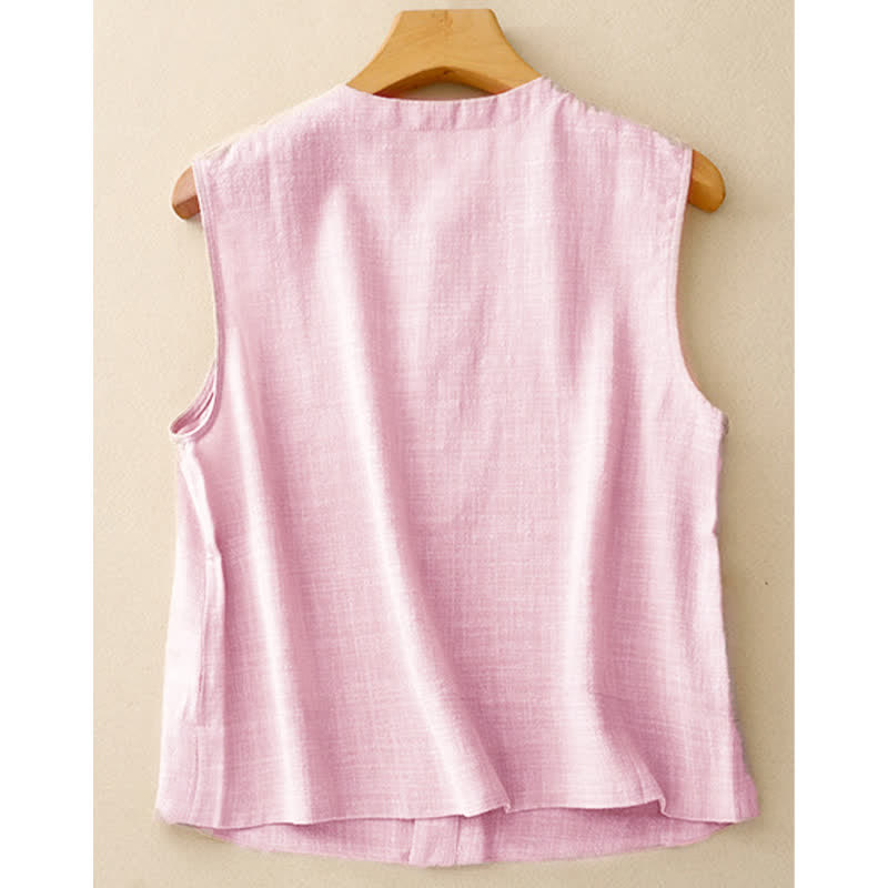 Buddha Stones Summer Casual Minimalist Button-Up Solid Tank Top Women's Sleeveless Shirts