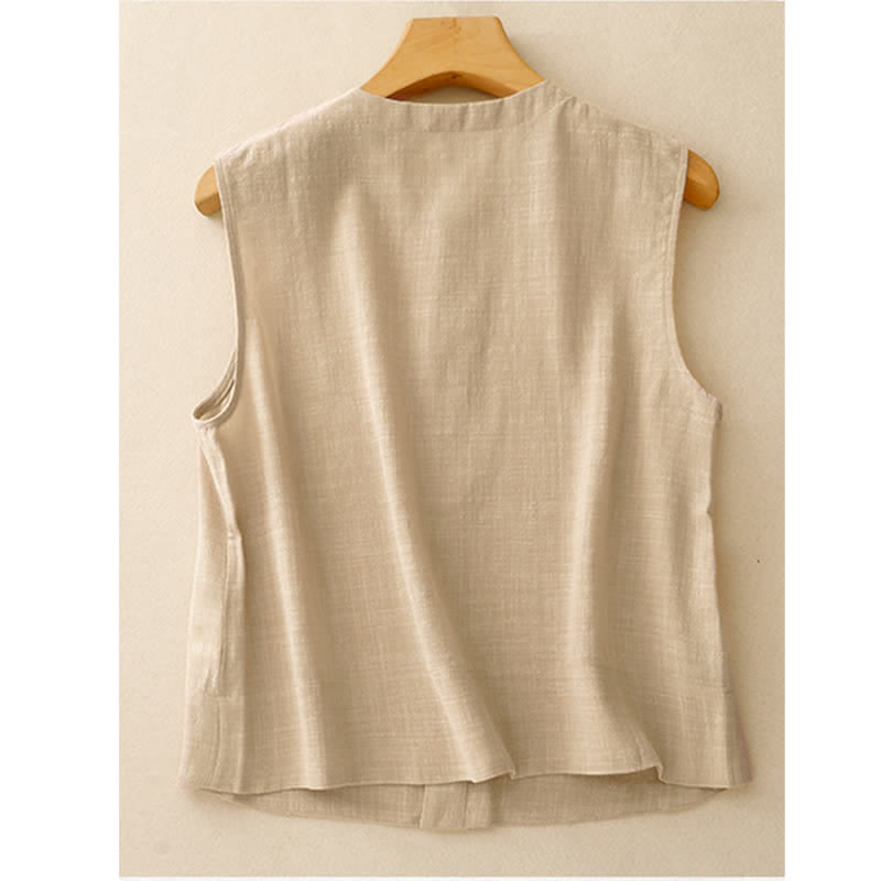 Buddha Stones Summer Casual Minimalist Button-Up Solid Tank Top Women's Sleeveless Shirts
