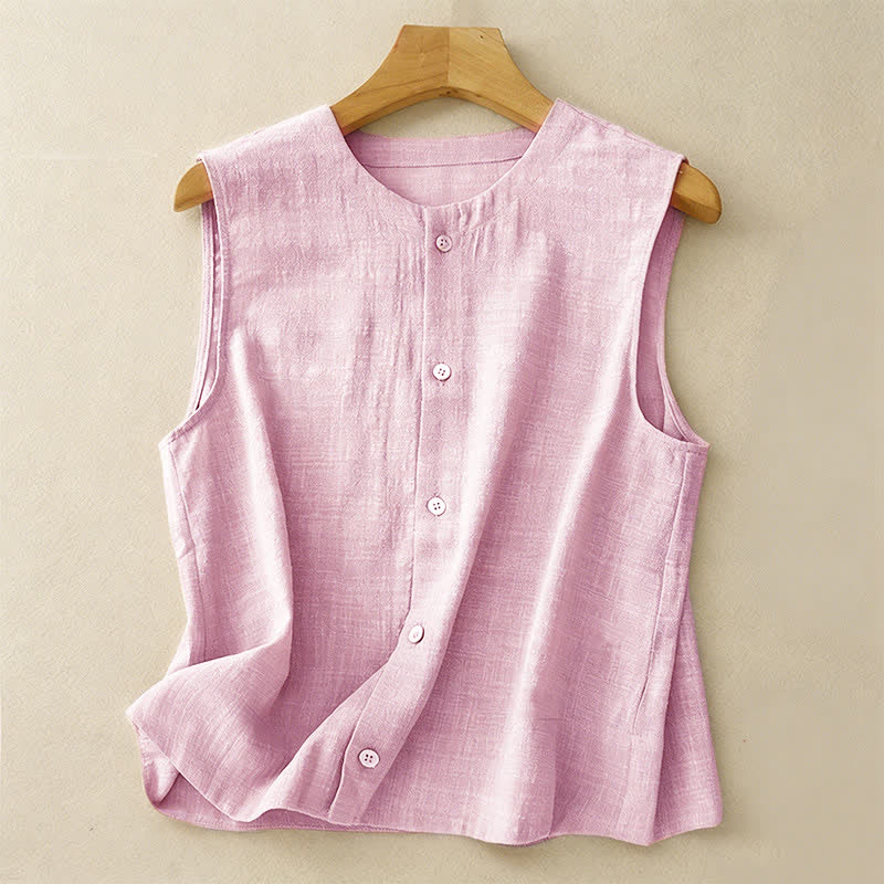 Buddha Stones Summer Casual Minimalist Button-Up Solid Tank Top Women's Sleeveless Shirts