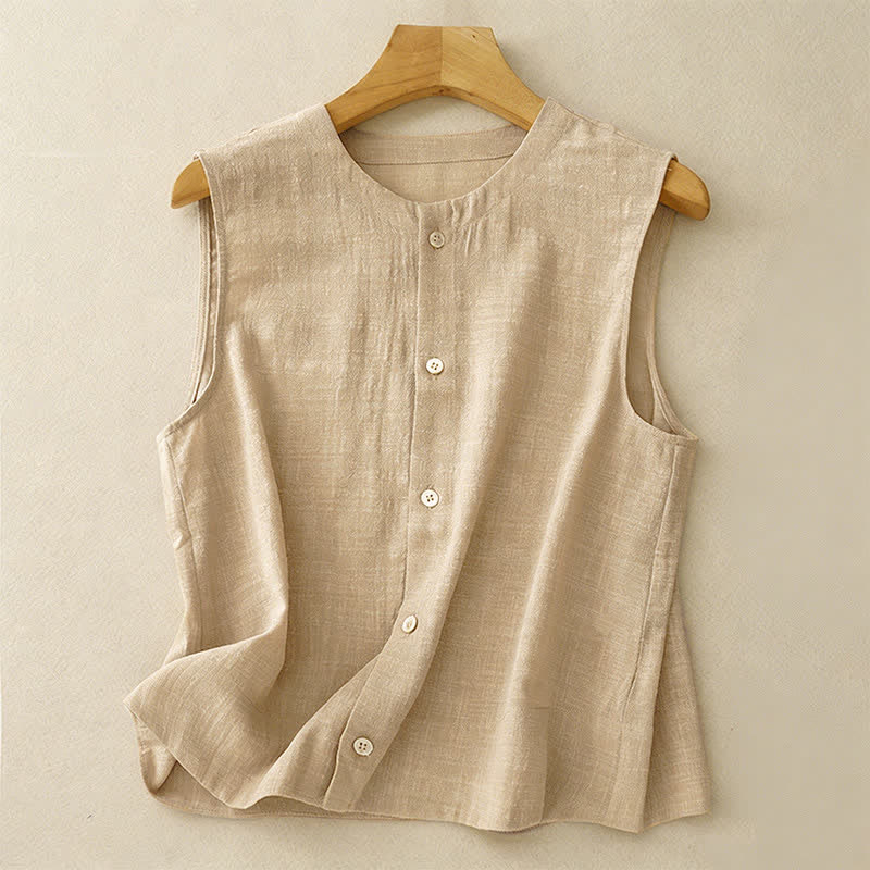 Buddha Stones Summer Casual Minimalist Button-Up Solid Tank Top Women's Sleeveless Shirts