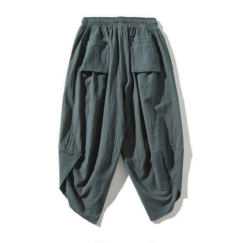 Buddha Stones Summer Tang Style Drawstring Koi Fish Capri Pants Men's Harem Pants With Pocket