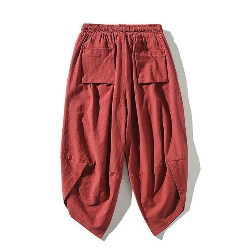 Buddha Stones Summer Tang Style Drawstring Koi Fish Capri Pants Men's Harem Pants With Pocket