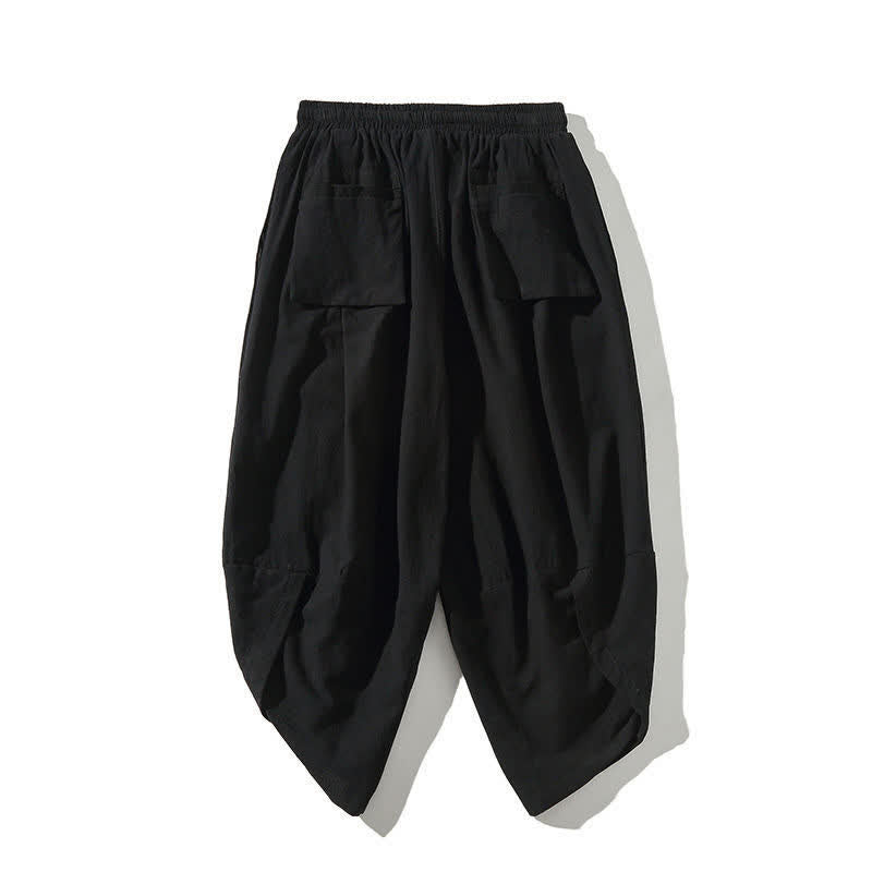 Buddha Stones Summer Tang Style Drawstring Koi Fish Capri Pants Men's Harem Pants With Pocket