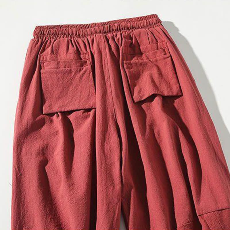 Buddha Stones Summer Tang Style Drawstring Koi Fish Capri Pants Men's Harem Pants With Pocket