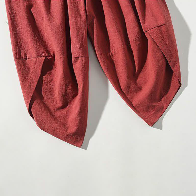 Buddha Stones Summer Tang Style Drawstring Koi Fish Capri Pants Men's Harem Pants With Pocket