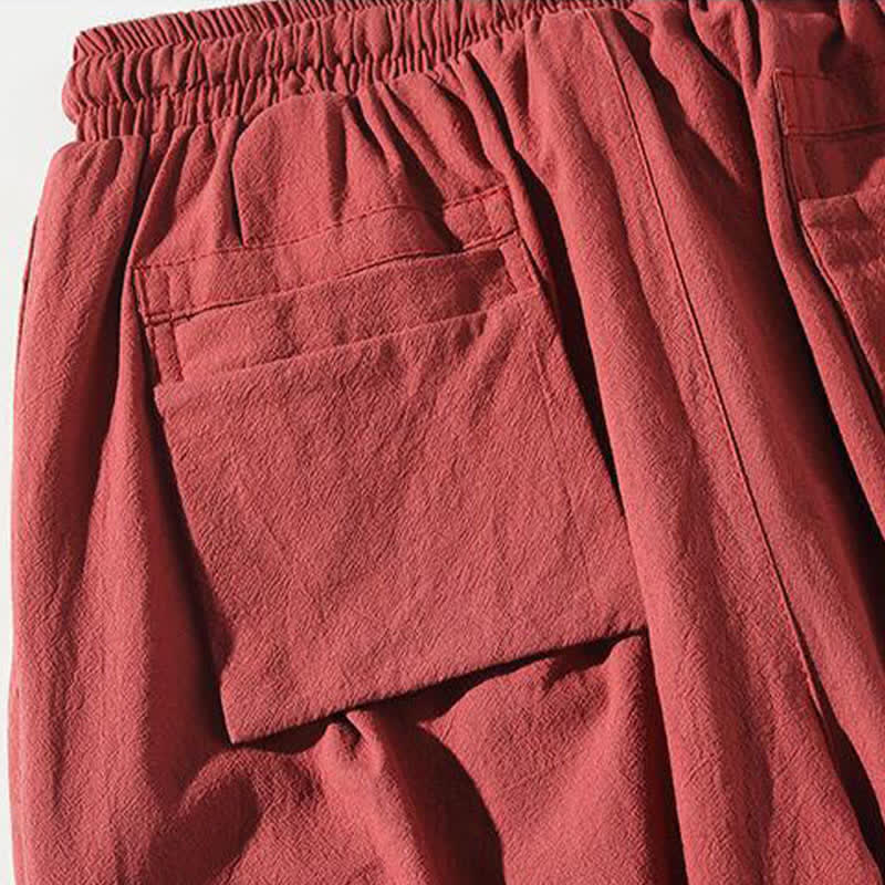 Buddha Stones Summer Tang Style Drawstring Koi Fish Capri Pants Men's Harem Pants With Pocket