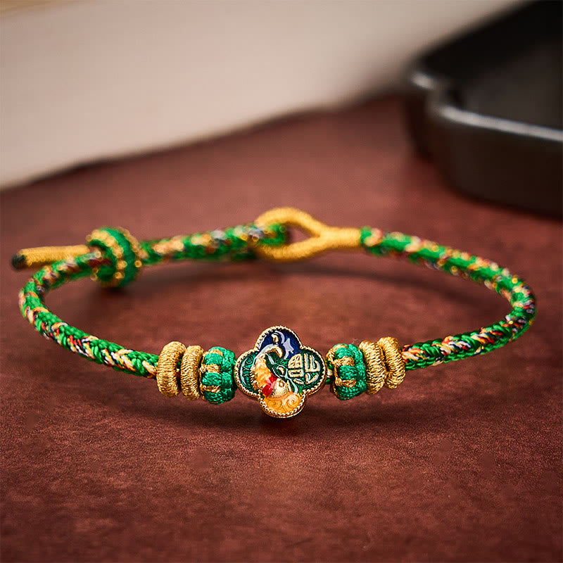 Buddha Stones Hand-Woven Koi Fish Fu Character Success Rope Bracelet