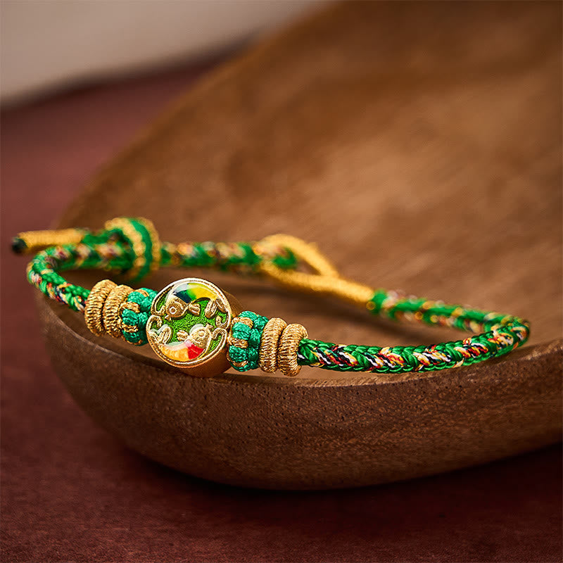 Buddha Stones Hand-Woven String Double Koi Fish Protection Rope Bracelet