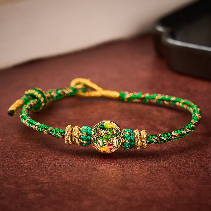 Buddha Stones Hand-Woven String Double Koi Fish Protection Rope Bracelet
