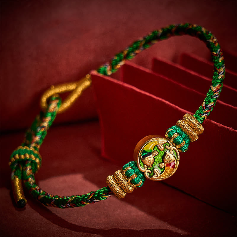 Buddha Stones Hand-Woven String Double Koi Fish Protection Rope Bracelet