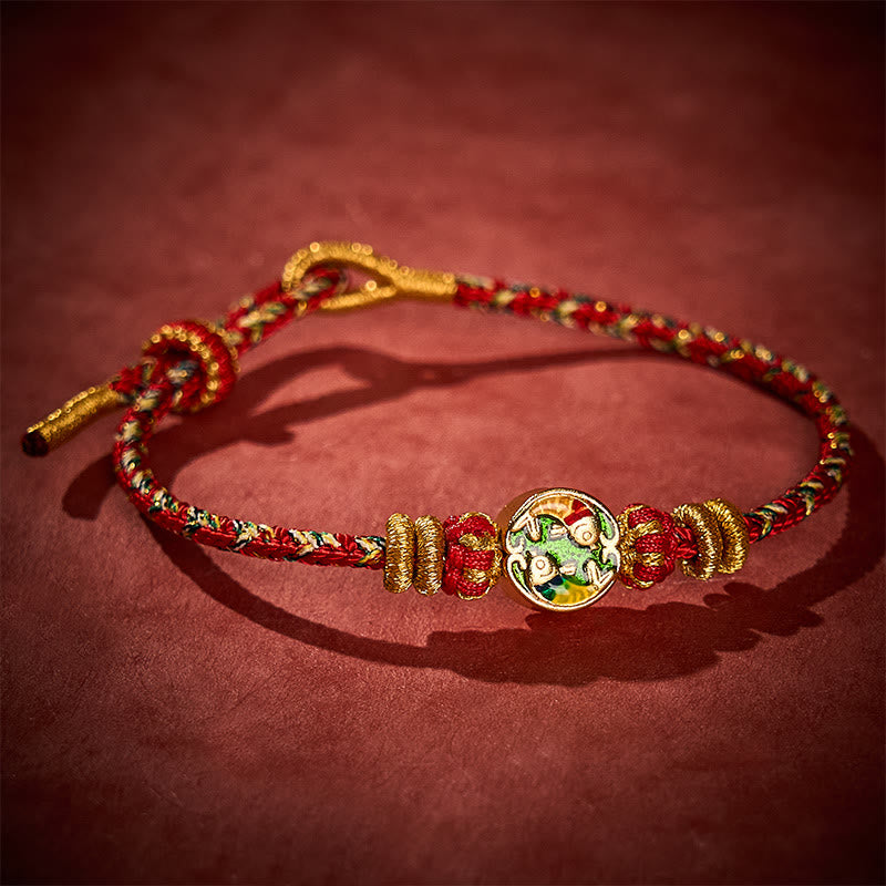 Buddha Stones Hand-Woven String Double Koi Fish Protection Rope Bracelet