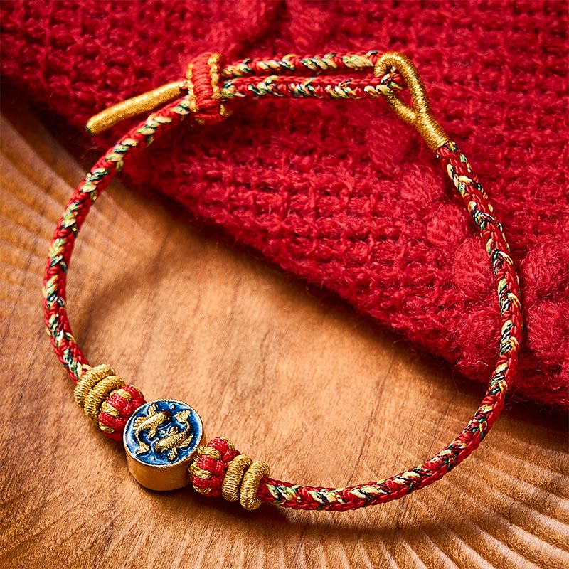 Buddha Stones Hand-Woven String Double Golden Koi Fish Strength Rope Bracelet