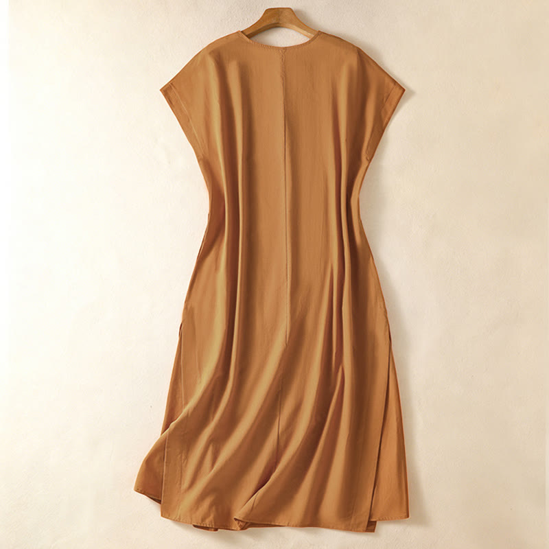 Buddha Stones Summer Elegant Minimalist Solid Women's Summer Sleeveless Dress With Pocket