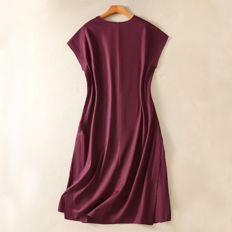 Buddha Stones Summer Elegant Minimalist Solid Women's Summer Sleeveless Dress With Pocket