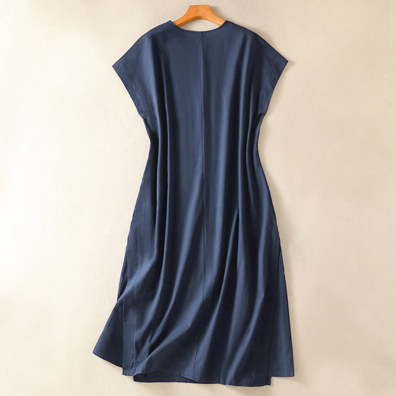 Buddha Stones Summer Elegant Minimalist Solid Women's Summer Sleeveless Dress With Pocket